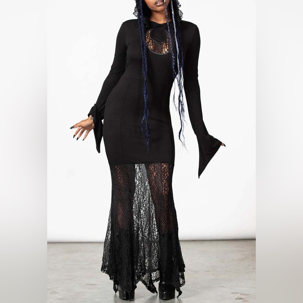 Elegant Black Lace Dress with Statement Sleeves